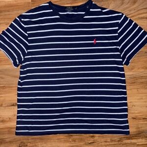 Polo by Ralph Lauren Navy and White w/ Red Striped Tee Mens Large